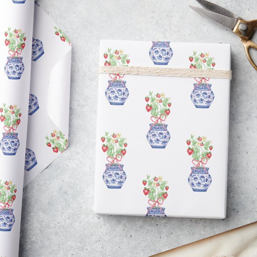 Chinoiserie Vazen van Rode Aardbeien Cadeaupapier