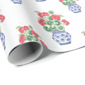 Chinoiserie Vazen van rode geraniums Cadeaupapier (Rol Hoek)