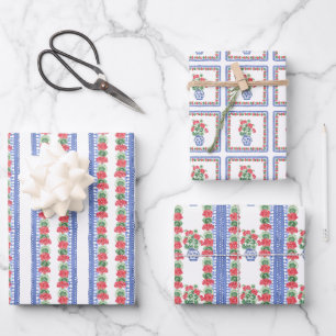 Chinoiserie Vazen van rode geraniums Inpakpapier Vel