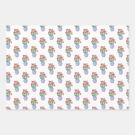 Chinoiserie Vazen van rode geraniums Inpakpapier Vel (Voorkant 2)