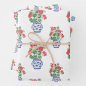 Chinoiserie Vazen van rode geraniums Inpakpapier Vel (In situ)
