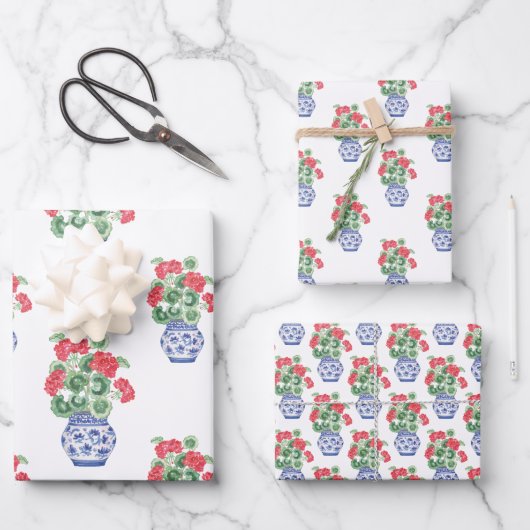 Chinoiserie Vazen van rode geraniums Inpakpapier Vel (Voorkant)