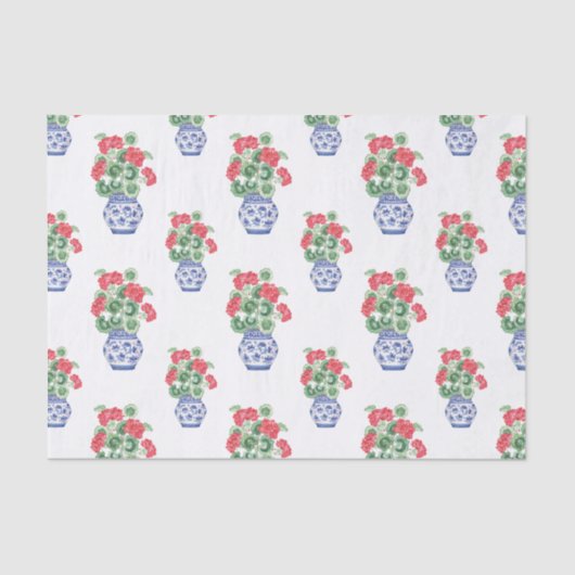 Chinoiserie Vazen van rode geraniums Tissuepapier (Voorkant)