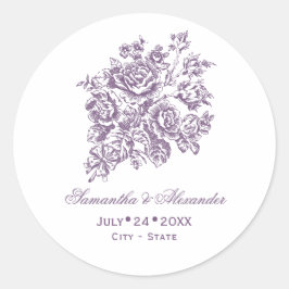 Chinoiserie Victoriaans Paarse Rozen Boeket bruilo Ronde Sticker
