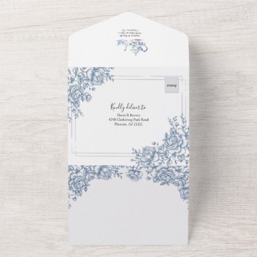 Chinoiserie Victoriaans Tea Party bruiloft uitnodi All In One Uitnodiging (Buitenkant)