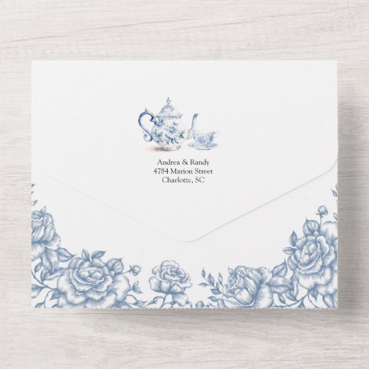 Chinoiserie Victoriaans Tea Party bruiloft uitnodi All In One Uitnodiging (Achterkant)