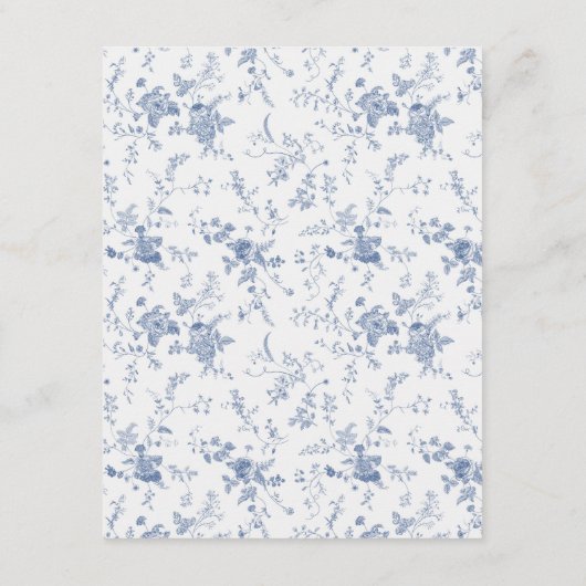 Chinoiserie Victoriaanse toile blauwe trouwdetails Informatiekaartje (Achterkant)