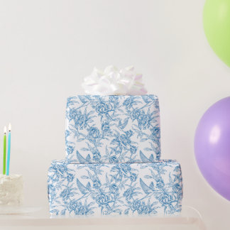 Chinoiserie Vintage Blauwe Roos Bloem Vogel Cadeaupapier