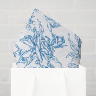Chinoiserie Vintage Blauwe Roos Bloem Vogel Tissuepapier