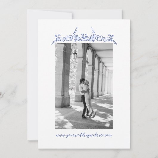 Chinoiserie Vintage bruiloft Save The Date (Achterkant)