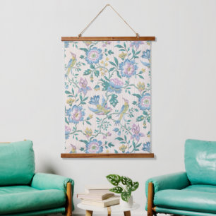 Chinoiserie Vintage Vogel Bloem Motief in Pastelti Hangend Wandkleed