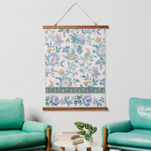 Chinoiserie Vintage Vogel Bloem Motief in Pastelti Hangend Wandkleed