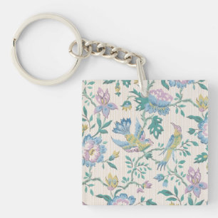 Chinoiserie Vintage Vogel Bloem Motief in Pastelti Sleutelhanger
