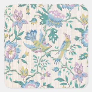 Chinoiserie Vintage Vogel Bloemrijk Pastel Patroon Vierkante Sticker