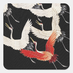 Chinoiserie Vliegende Kraan Zen Minimalistische Ki Vierkante Sticker