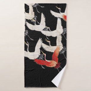 Chinoiserie Vliegende Kraanvogel Zen Minimalistisc Bad Handdoek