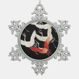 Chinoiserie Vliegende Kraanvogel Zen Minimalistisc Tin Sneeuwvlok Ornament