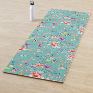 Chinoiserie vlinders, blauwgroen bloemen, yogamat