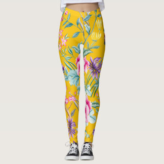 Chinoiserie vlinders, vogels bloemen geel leggings