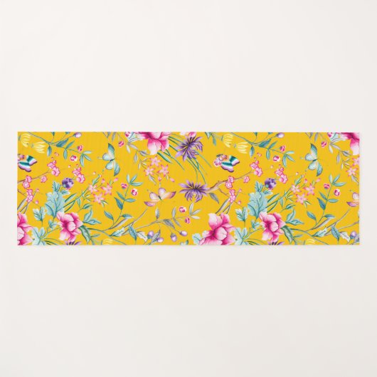 Chinoiserie vlinders, vogels bloemen geel yogamat (Voorkant (horizontaal))