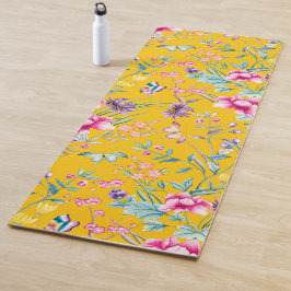 Chinoiserie vlinders, vogels bloemen geel yogamat