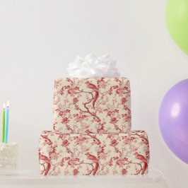 Chinoiserie Vogel Aziatisch Bloemen Rood Roze Deco Cadeaupapier