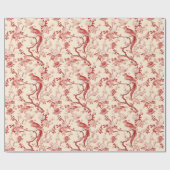 Chinoiserie Vogel Aziatisch Bloemen Rood Roze Deco Cadeaupapier (Vlak)