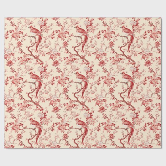 Chinoiserie Vogel Aziatisch Bloemen Rood Roze Deco Cadeaupapier (Vlak)