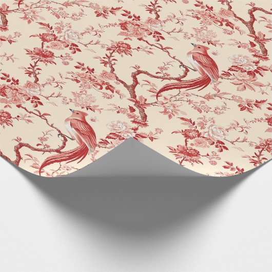 Chinoiserie Vogel Aziatisch Bloemen Rood Roze Deco Cadeaupapier (Hoek)