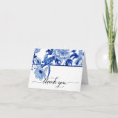 Chinoiserie Vogel Bloem Blauw Wit Bruiloftsshow Bedankkaart (Voorkant)