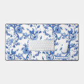 Chinoiserie Vogel Bloemen Blauw en Wit Kantoor Bureaumat (Keyboard & Muis)