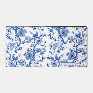 Chinoiserie Vogel Bloemen Blauw en Wit Kantoor Bureaumat