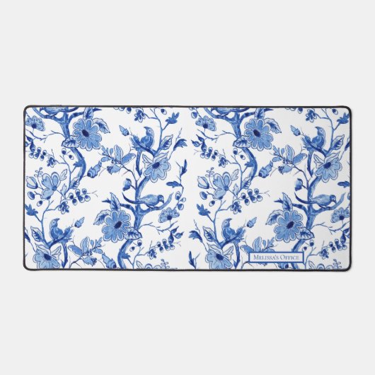 Chinoiserie Vogel Bloemen Blauw en Wit Kantoor Bureaumat (Voorkant)