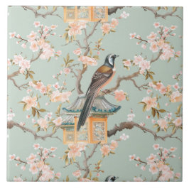 Chinoiserie Vogel & Bloesem Blush Salie Keramische Tegeltje