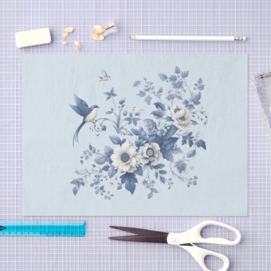 Chinoiserie Vogel en Bloemenblauw Tissuepapier (Craft)
