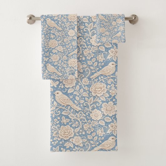 Chinoiserie Vogel- en Bloemloze Naad Patroon Bad Handdoek (Insitu)