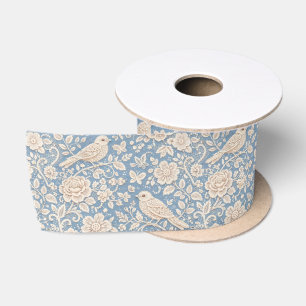Chinoiserie Vogel- en Bloemloze Patroon Satijnen Lint