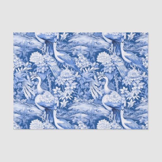 Chinoiserie Vogels Blauw Wit Schilderij Decoupage Tissuepapier (Voorkant)