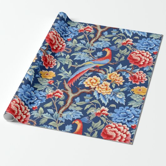 Chinoiserie Vogels Bloemen Schilderen Cadeaupapier (Uitgerold)