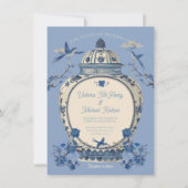 Chinoiserie Vogels Bloemenpot Bruiloft Kaart (Voorkant)