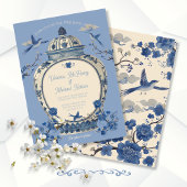 Chinoiserie Vogels Bloemenpot Bruiloft Kaart