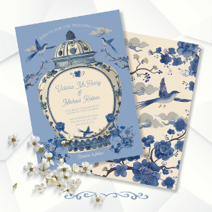 Chinoiserie Vogels Bloemenpot Bruiloft Kaart
