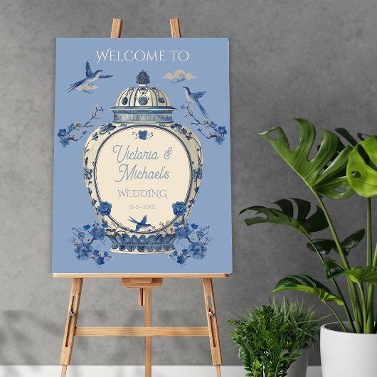 Chinoiserie Vogels Bloemenpot Welkomstbord Poster