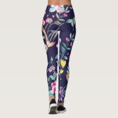 Chinoiserie vogels en bloemen middernacht blauwe l leggings (Achterkant)