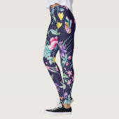 Chinoiserie vogels en bloemen middernacht blauwe l leggings (Links)