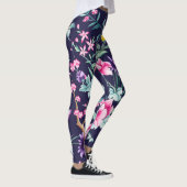 Chinoiserie vogels en bloemen middernacht blauwe l leggings (Rechts)