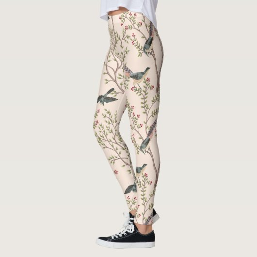 Chinoiserie vogels en gebladerte blush roze leggings (Links)