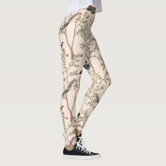 Chinoiserie vogels en gebladerte blush roze leggings (Rechts)