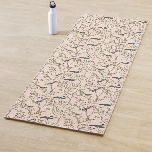 Chinoiserie vogels en gebladerte blush roze yogamat (In situ)
