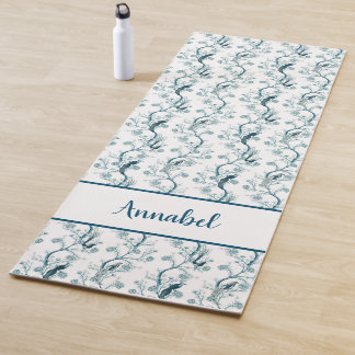 Chinoiserie vogels en gebladerte petrolblauw yogamat